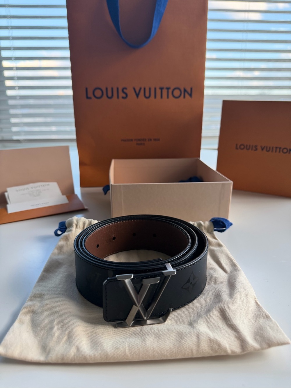 Louis Vuitton LV Initials Monogram Belt Black 40mm Size 90 w/Box, Receipt